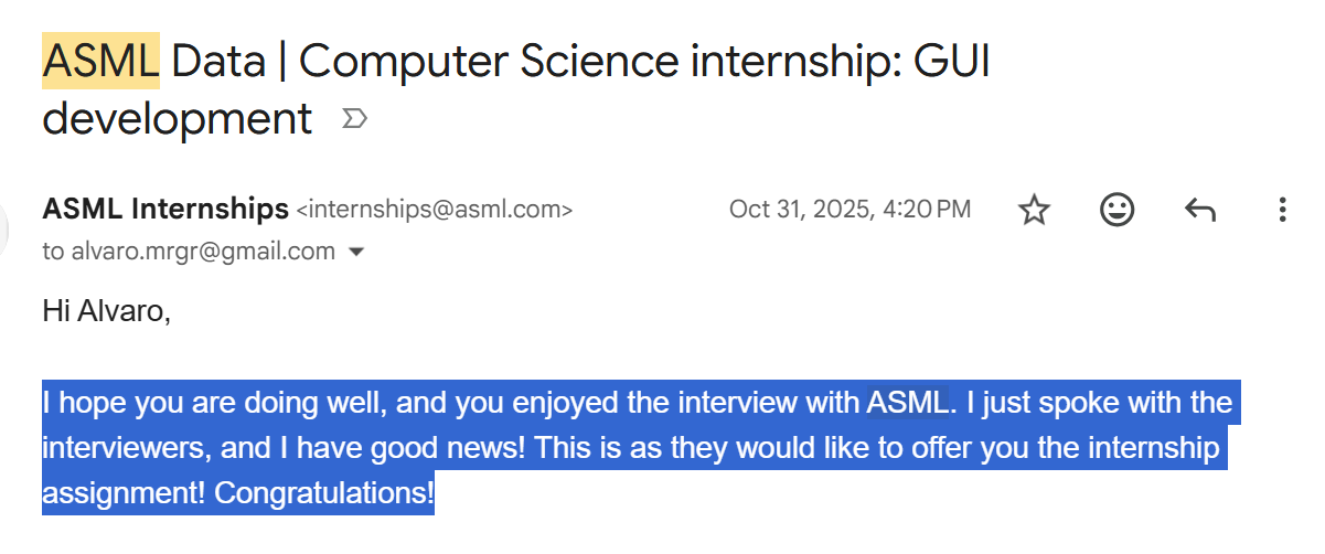 ASML acceptance email